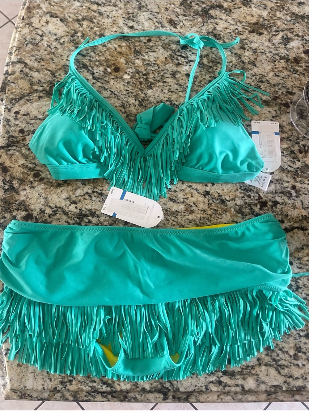 Jessica Simpson Teal Fringe Bikini Set